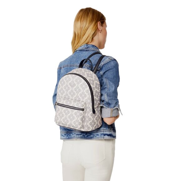 New Kate Spade Spade Flower Medium Backpack Signature Logo Navy Multi - Picture 2 of 5
